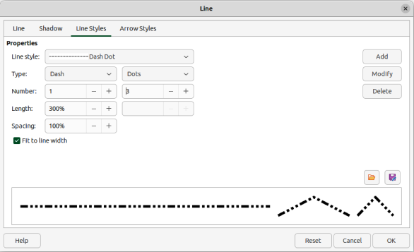 Line dialog — Line Styles page