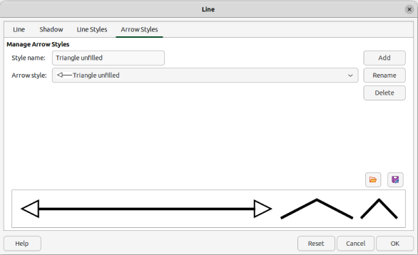 Line dialog — Arrow Styles page