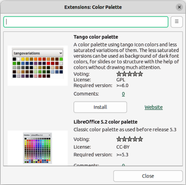 Extensions: Color Palette dialog