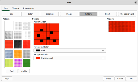 Area dialog — Area Pattern page