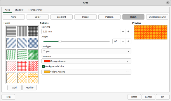 Area dialog — Area Hatch page