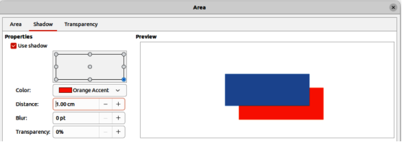 Area dialog — Area Shadow page