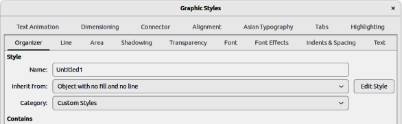 Graphic Styles dialog — Organizer page