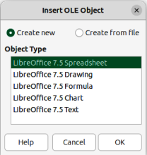 Insert OLE Object dialog — New page