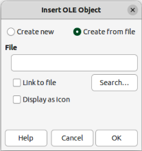 Insert OLE Object dialog — Create from file page