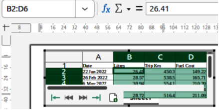 Example of spreadsheet editing in Impress