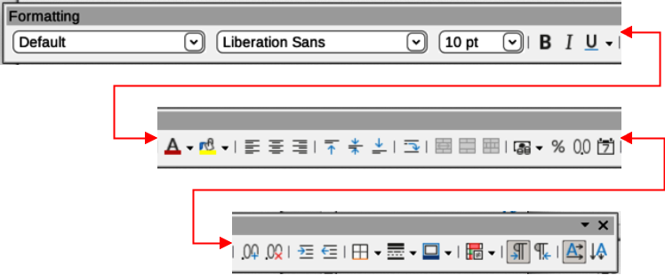 Spreadsheet Formatting toolbar