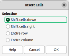 Insert Cells dialog