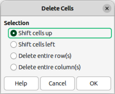 Delete Cells dialog