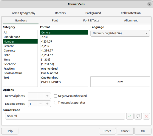 Format Cells dialog