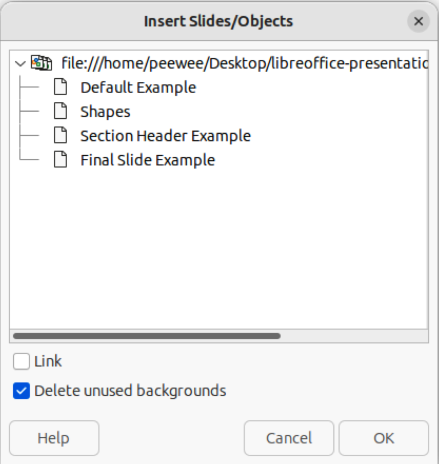 Insert Slides/Objects dialog