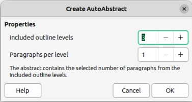 Create AutoAbstract dialog