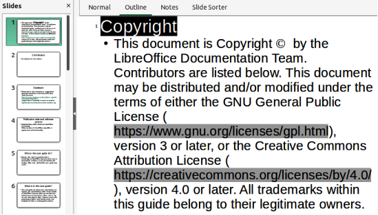 Example outline created from a LibreOffice Writer document