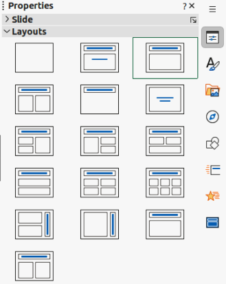 Layouts panel in Properties deck on Sidebar