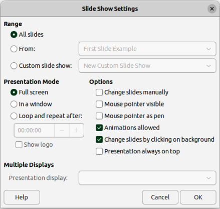 Slide Show Settings dialog