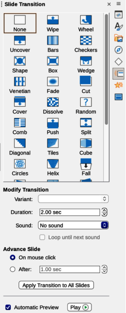 Slide Transition deck on Sidebar