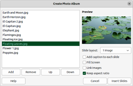 Create Photo Album dialog