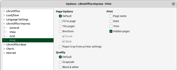 Options LibreOffice Impress Print dialog