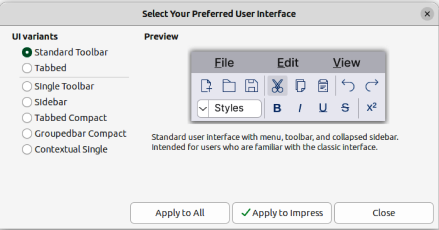 Select Your Preferred User Interface dialog