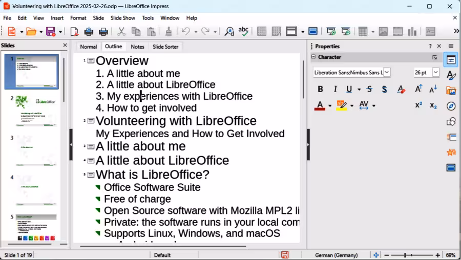 Example of Workspace Outline view
