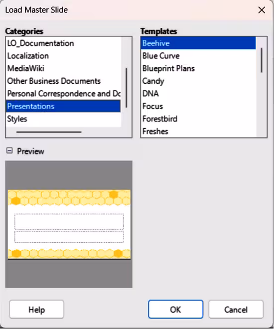 Load Master Slide dialog