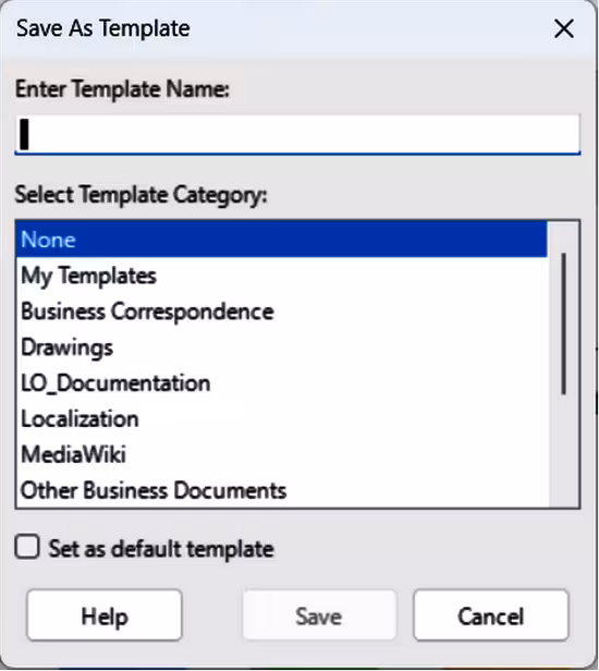 Save As Template dialog