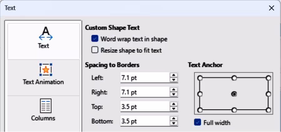 Text dialog — Text page