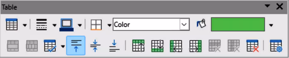 Table toolbar