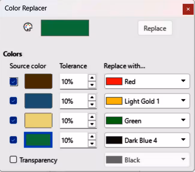 Color Replacer dialog
