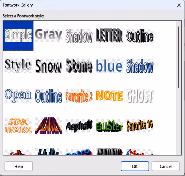Fontwork Gallery dialog