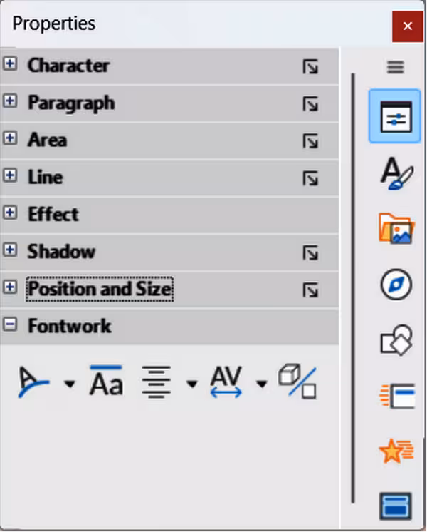 Sidebar Properties deck —  Fontwork panel