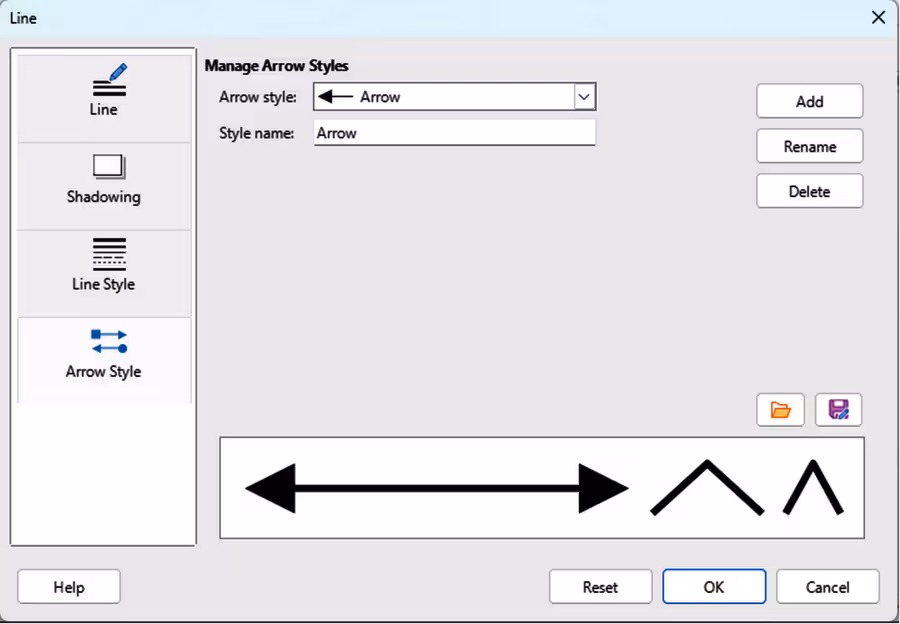 Line dialog — Arrow Styles page