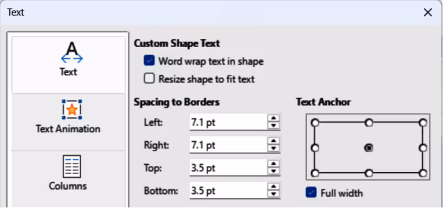 Text dialog — Text page
