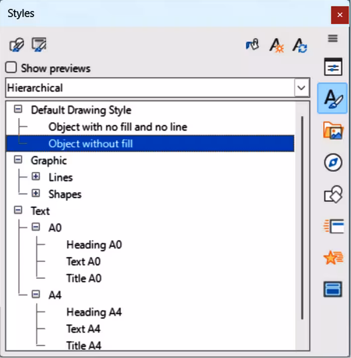 Sidebar Styles deck — Drawing Styles panel