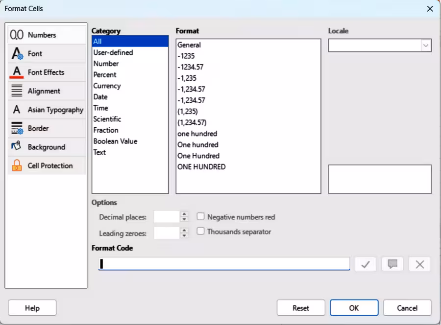 Format Cells dialog