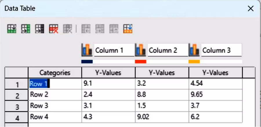 Data Table dialog