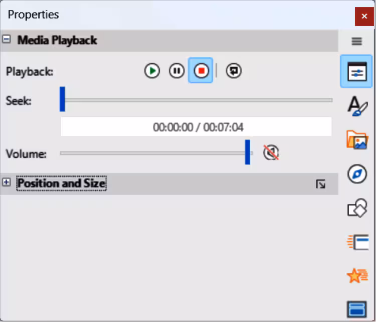 Sidebar Properties deck — Media Playback panel