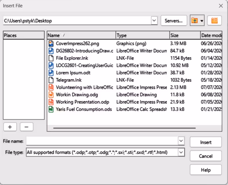 Insert File dialog