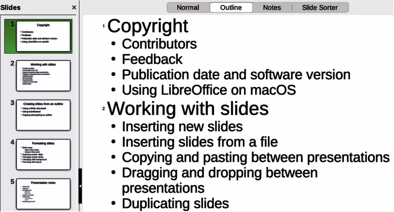 Example creating outline from LO Writer document