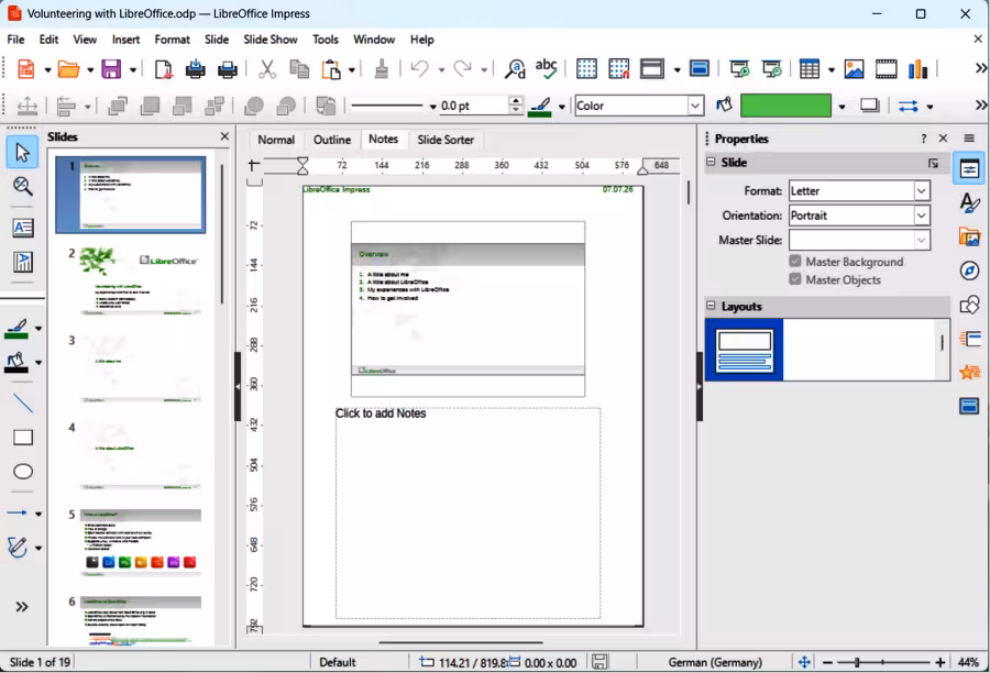 Example of Workspace Notes view