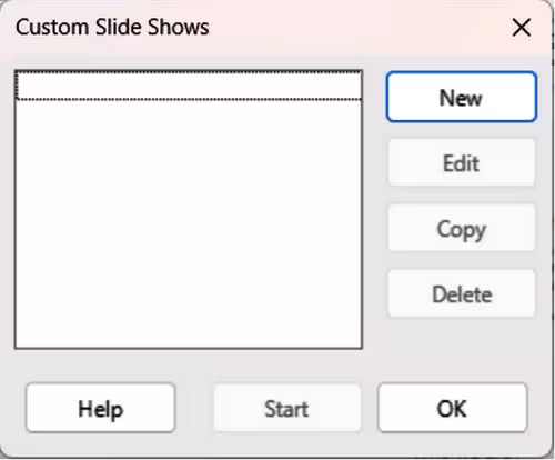 Custom Slide Shows dialog