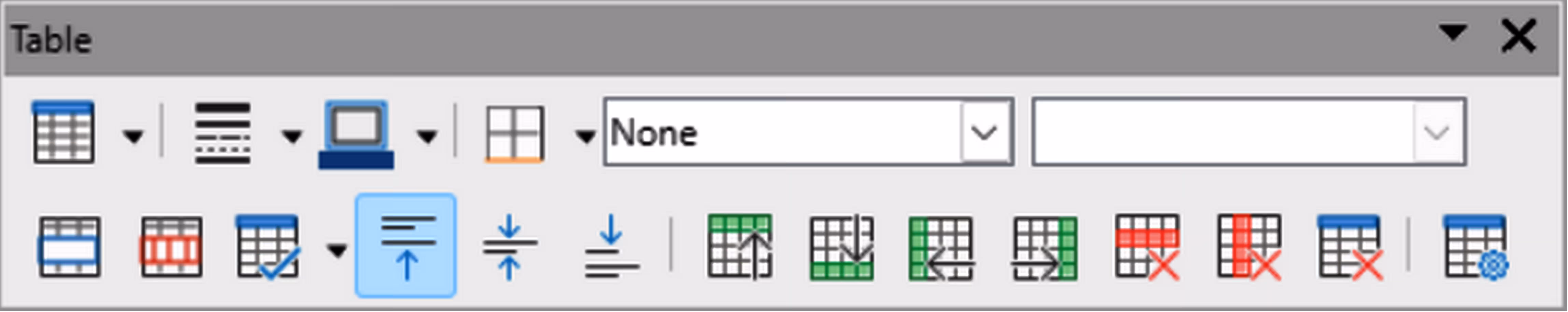 Table toolbar