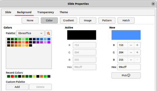 Figure 9: Slide Properties dialog — Background Color page