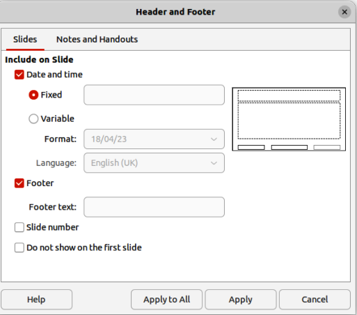 Figure 18: Header and Footer dialog