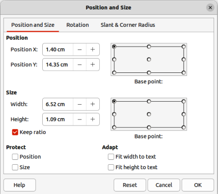 Figure 11: Position and Size dialog
