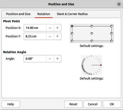 Figure 14: Position and Size dialog — Rotation page