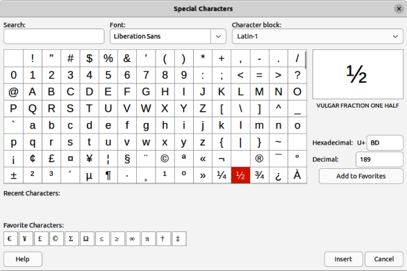 Figure 20: Special Characters dialog