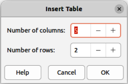 Figure 36: Insert Table dialog