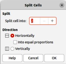Figure 39: Split Cells dialog