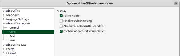 Figure 37: Options LibreOffice Impress dialog — View page